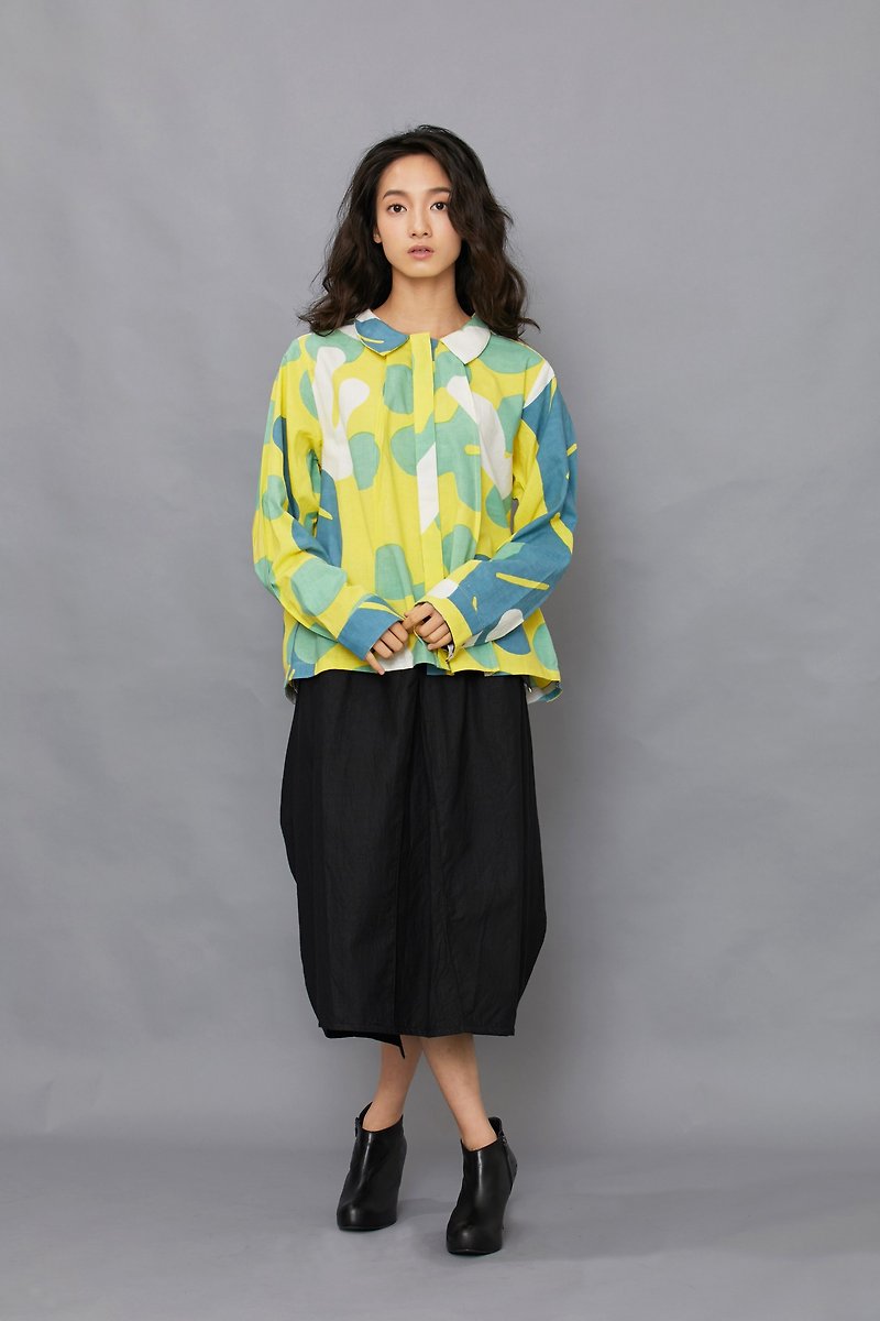 Triangle pleats shirt- long sleeves- golden beach - Women's Shirts - Cotton & Hemp Multicolor