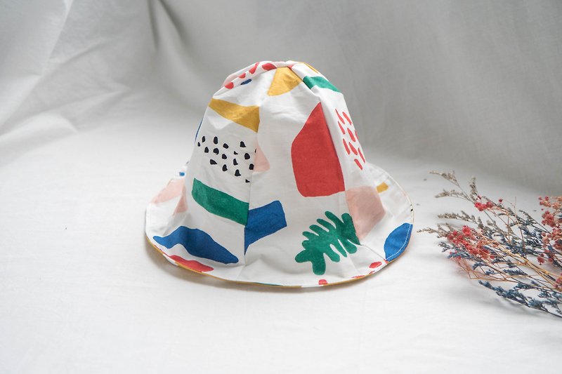Double Sided Bucket Hat | Baby Hat | Flower World and Love Plaid - Baby Hats & Headbands - Cotton & Hemp Red