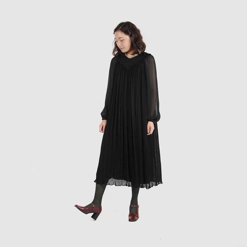 [Egg Plant Vintage] Shadow Girl Loose Umbrella Vintage Dress - One Piece Dresses - Polyester Black