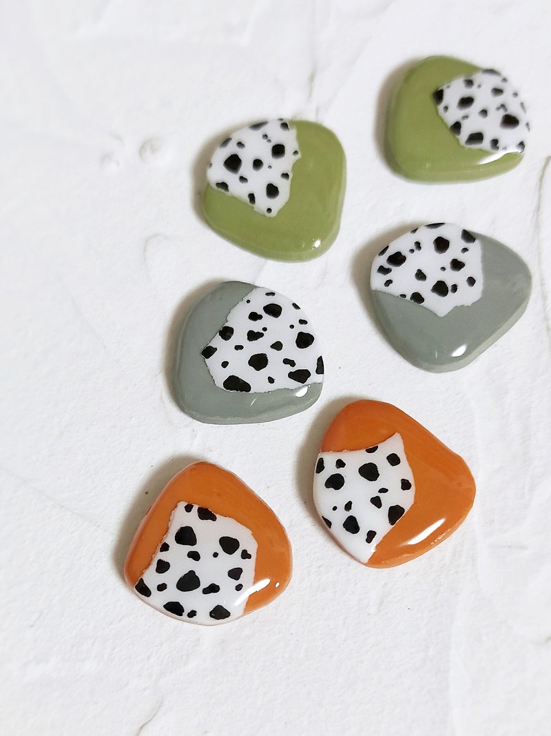 S size Dalmatian pattern Clip-On - Earrings & Clip-ons - Clay Multicolor