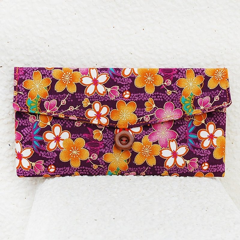 Colorful flowers red bag / pouch pocket - Chinese New Year - Cotton & Hemp Purple
