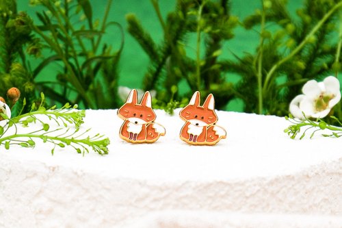 Little OH! 手工飾品 小狐狸 Fox 山系可愛動物 夾式耳環 生日禮物 紙盒包裝