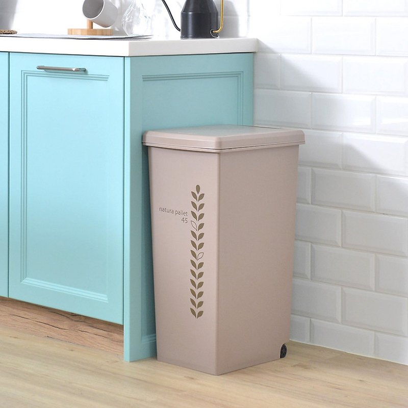 [Limited out-of-print out of print] Japanese-made Zhisui Country Style Quick Flip Slider Trash Can (With Wheels)-45L - ถังขยะ - พลาสติก สีกากี