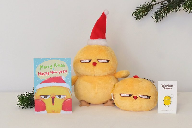 "MERRY!" Warbie X'mas & new year Gift Set - กระเป๋าใส่เหรียญ - ผ้าฝ้าย/ผ้าลินิน สีเหลือง