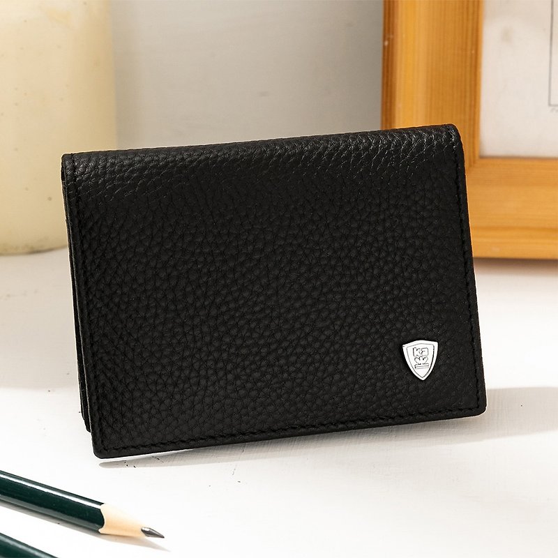 【Kim Anderson】Dempsey Leather Horizontal Business Card Holder-Mystery Black - Wallets - Genuine Leather Black