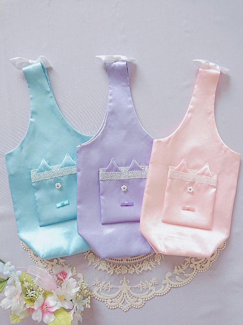 【貓の花嫁】悠閒漫步貓耳緞布巧腕袋/蘿莉塔Lolita - 手提包/手提袋 - 其他材質 藍色