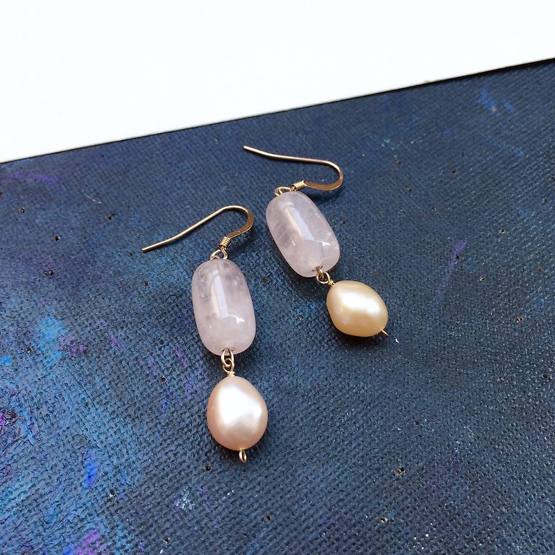 Crystal Earrings & Clip-ons Pink - rose quartz & pearl earring,simple and elegant,14kgf