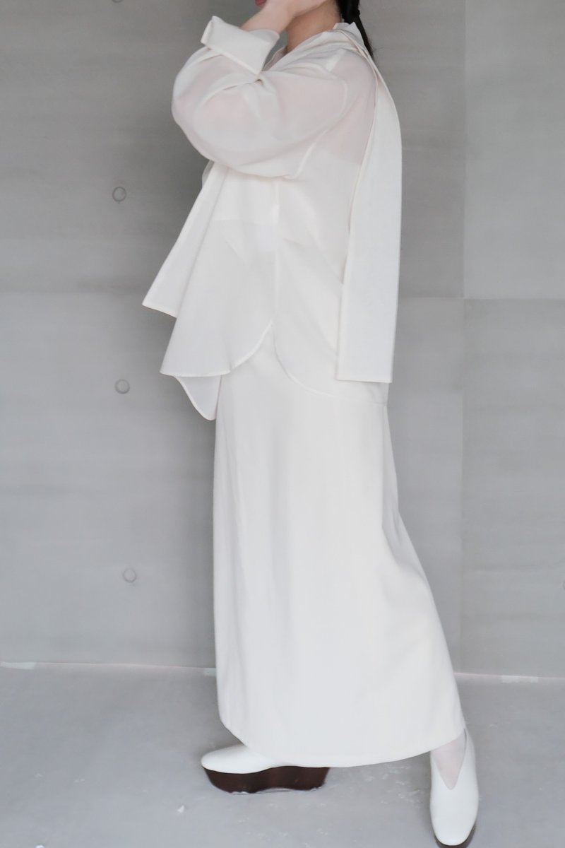 抓皺領圍綁帶罩衫上衣  - 女上衣/長袖上衣 - 羊毛 