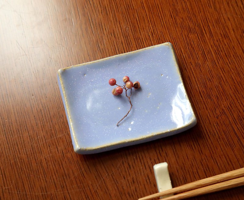 紫陽花結晶釉の長方豆皿 - 碟子/醬料碟/醬油碟 - 陶 藍色
