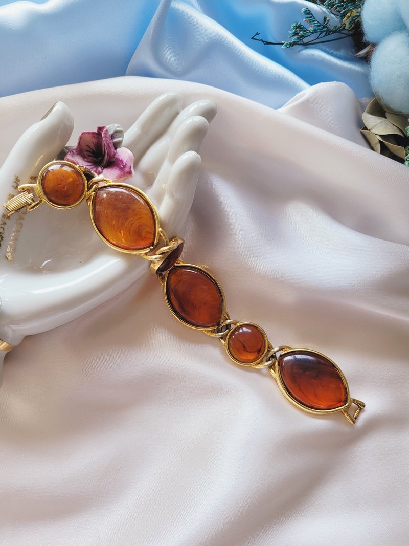 American Western antique jewelry / ART artificial tortoiseshell amber gold bracelet / retro jewelry - สร้อยข้อมือ - โลหะ 