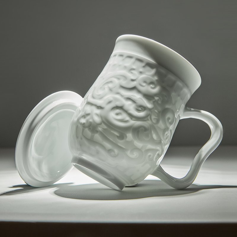 經典勢在必得高杯 / 含蓋 / 雪白瓷 600ml - 咖啡杯/馬克杯 - 瓷 白色