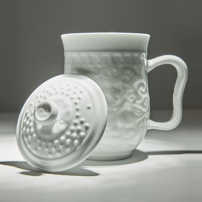 經典勢在必得高杯 / 含蓋 / 雪白瓷 600ml - 咖啡杯/馬克杯 - 瓷 白色