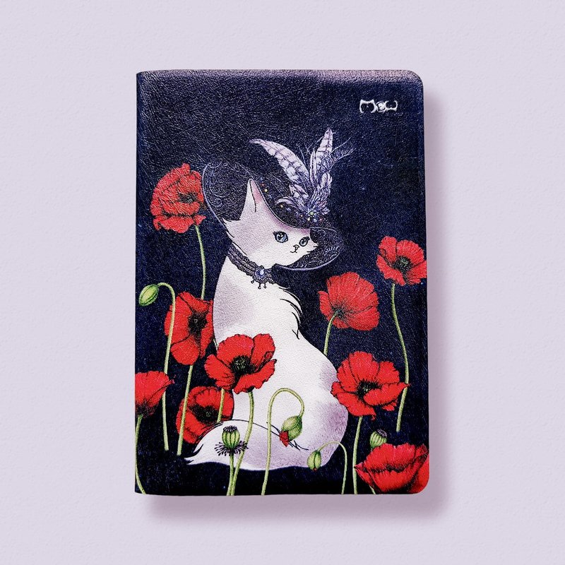 Lightweight textured passport cover-Poppy Flower•Beauty Cat - ที่เก็บพาสปอร์ต - หนังเทียม 