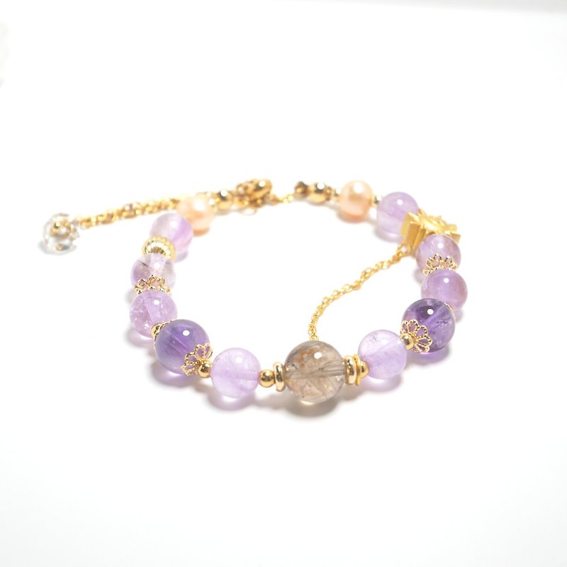 Original Natural Crystal Bracelet Wisdom Dazzling - Minerva - Amethyst Pearl Color Quiet - Bracelets - Gemstone Purple