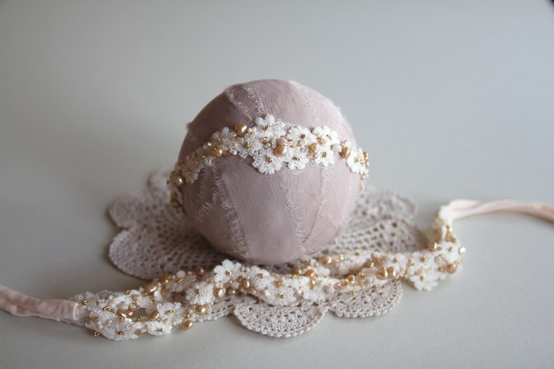 嬰兒頭帶 寶寶頭帶 嬰兒頭飾 頭飾 彌月禮物 彌月頭飾 百日宴頭飾 - 嬰兒帽子/髮帶 - 棉．麻 卡其色