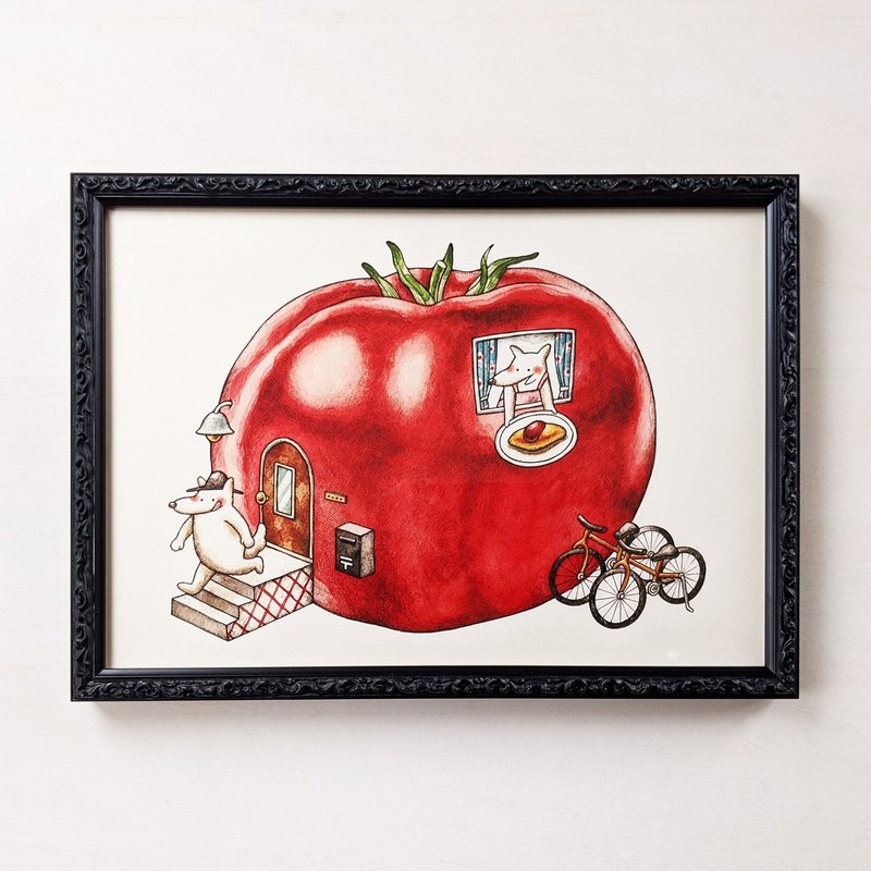 A4 Tomato House Art print - โปสเตอร์ - กระดาษ สีแดง