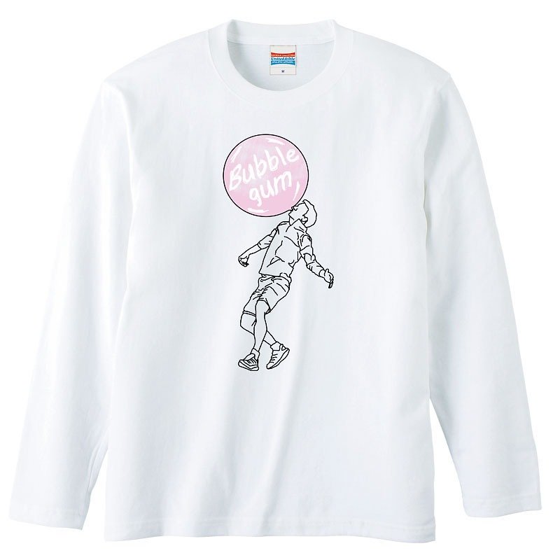 Long sleeve T-shirt / Bubble gum 2 - เสื้อยืดผู้ชาย - ผ้าฝ้าย/ผ้าลินิน ขาว