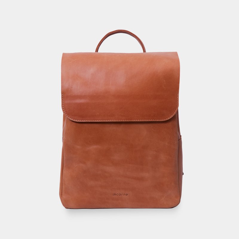 干邑皮革筆記型電腦背包 — 男女皆宜的高級工作與旅行包 - 後背包/背包/書包 - 真皮 橘色