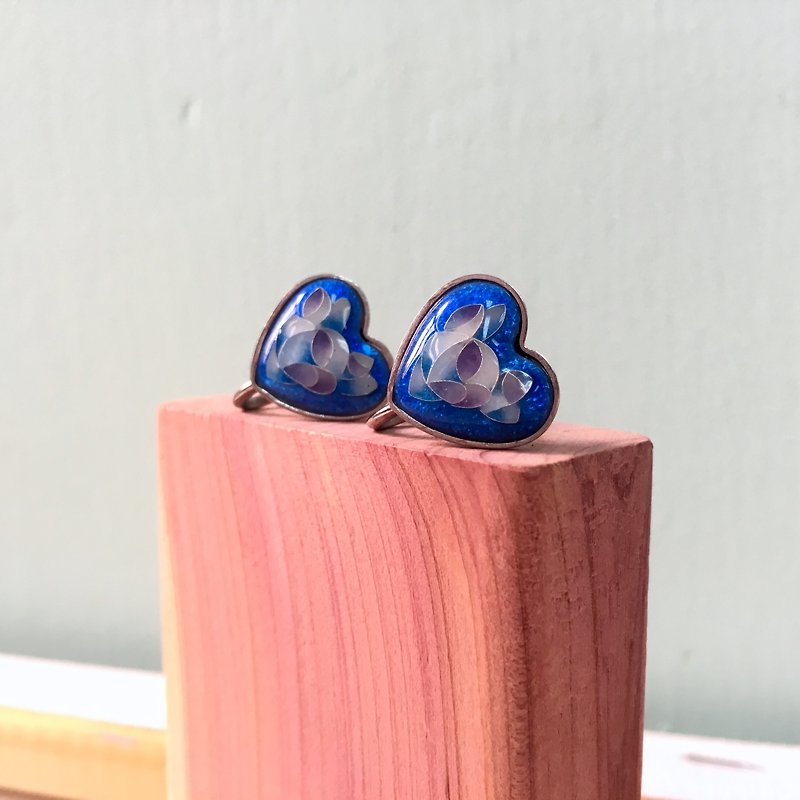 Accessory / Blue Heart Shape Clip-on Earrings - Earrings & Clip-ons - Other Materials Blue