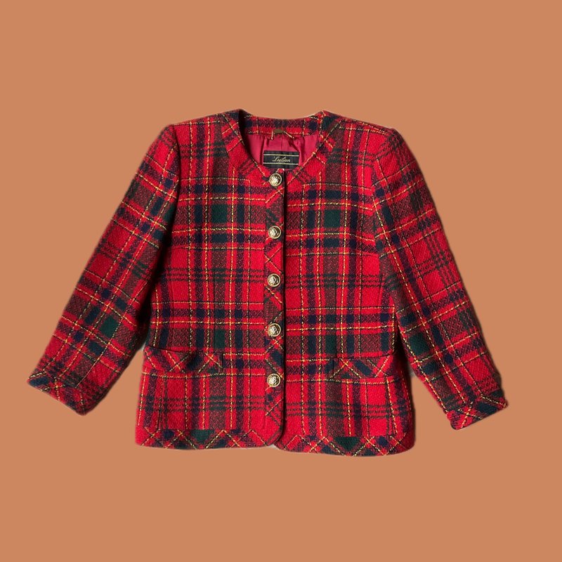 Japanese coco chic style red plaid fur small fragrant jacket - Women's Casual & Functional Jackets - Other Materials Red