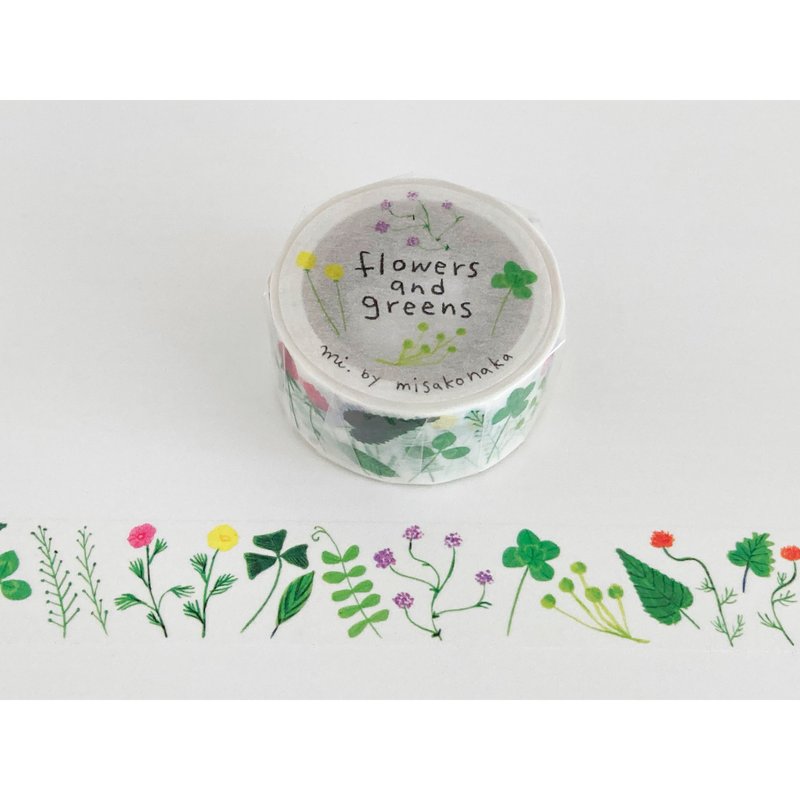 Washi Tape  flowers and greens - Washi Tape - Paper White