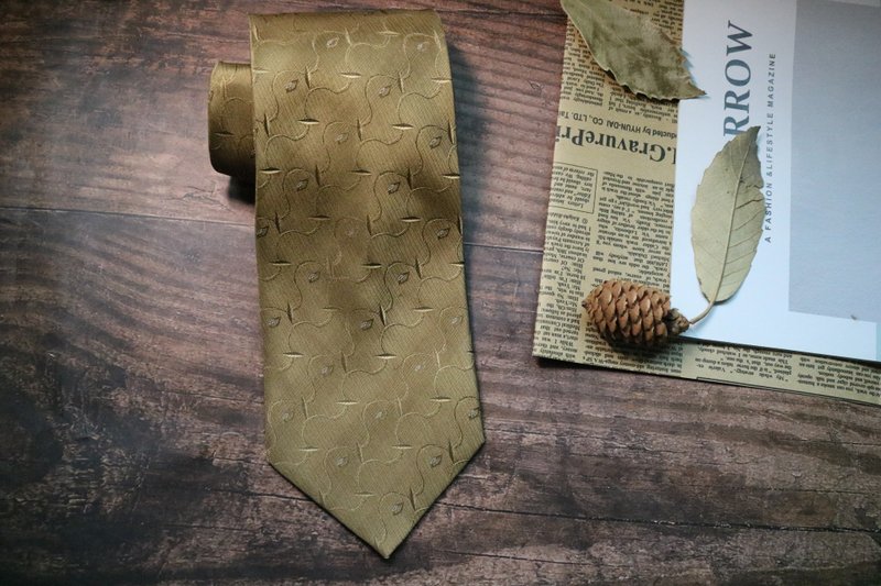 黃色落葉真絲領帶紳士風necktie - 領帶/領帶夾 - 絲．絹 黃色