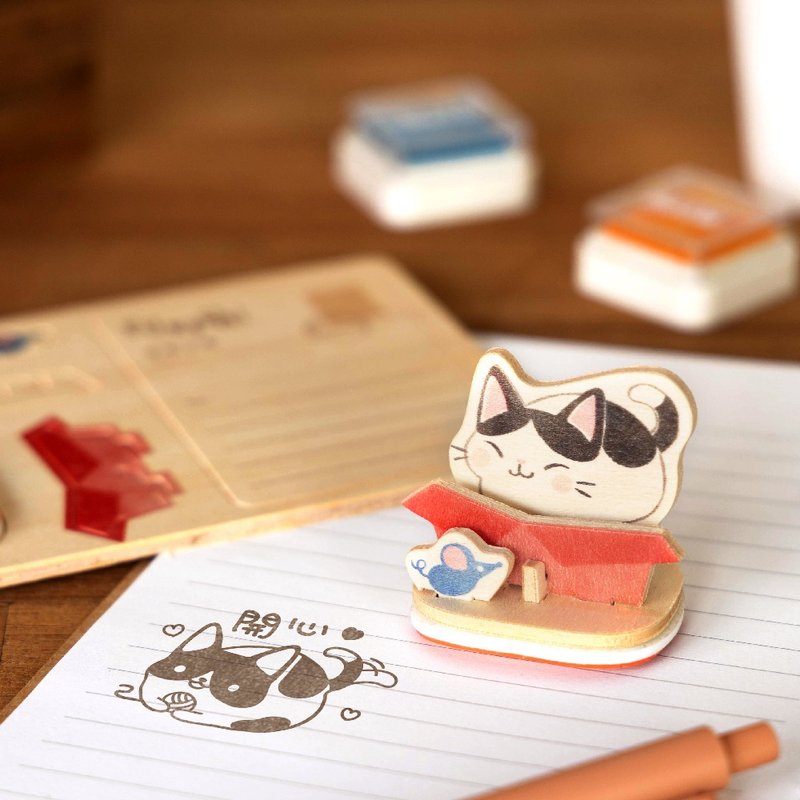 スタンプはがき - ニャーニャー子猫 - 木工/竹細工/ペーパークラフト - 木製 レッド