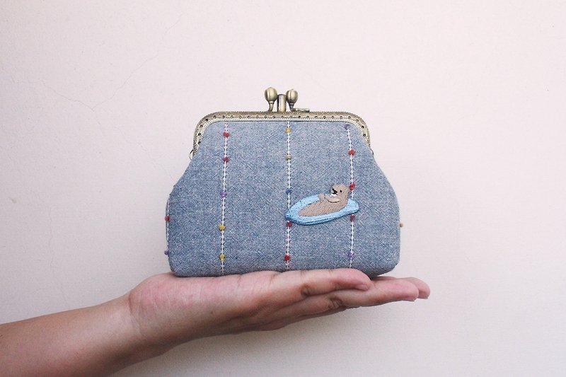 Want to vacation double gold - card bag / coin purse - Coin Purses - Cotton & Hemp Blue