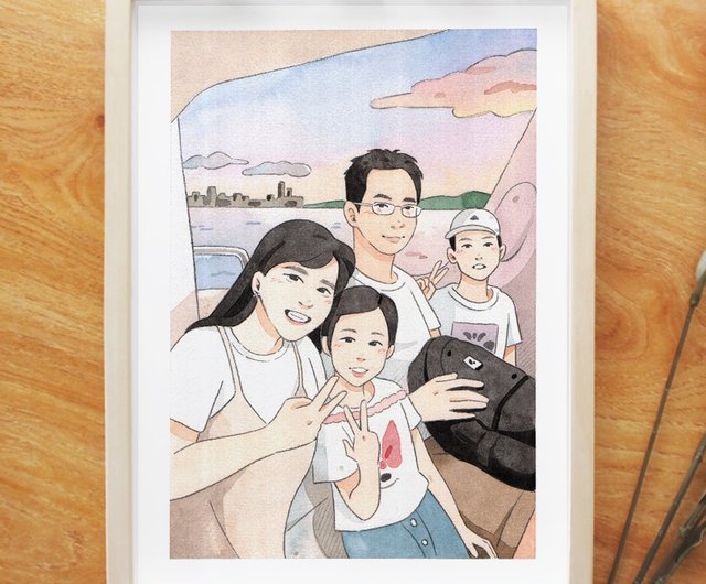 似颜絵 | 手描きイラスト | 家族写真 | 记念プレゼント - ショップ YU