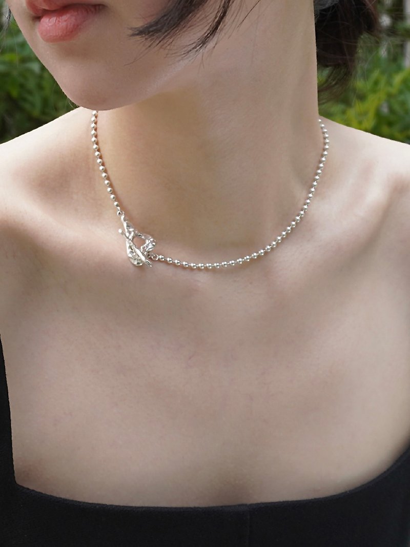 (925 Sterling Silver) Heart toggle silver ball choker necklace - Necklaces - Sterling Silver Silver