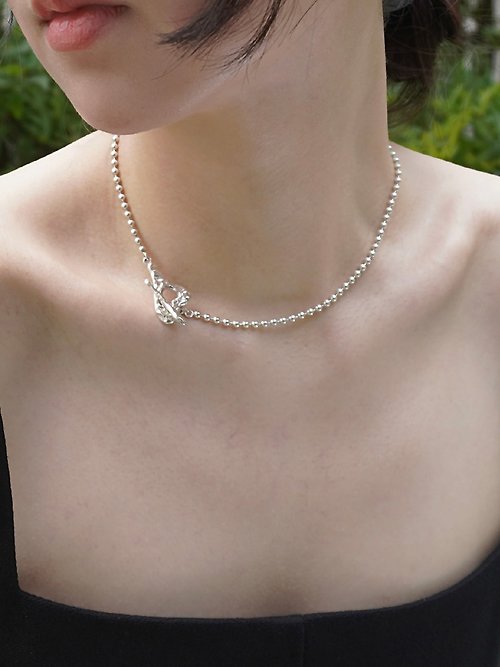 LAYOVV (925 Sterling Silver) Heart toggle silver ball choker necklace