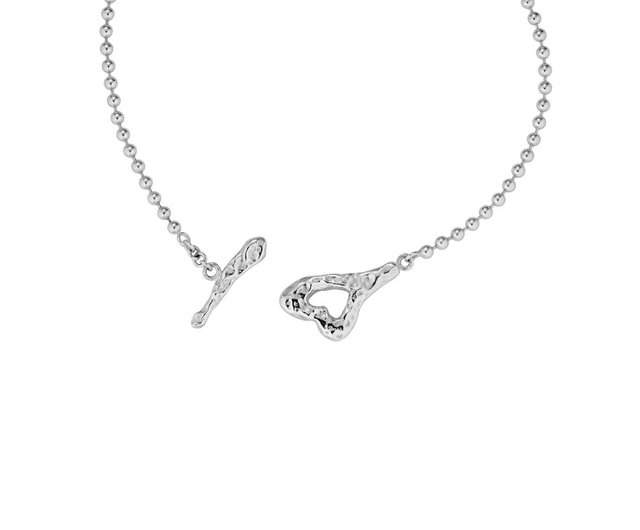 925 Sterling Silver) Heart toggle silver ball choker