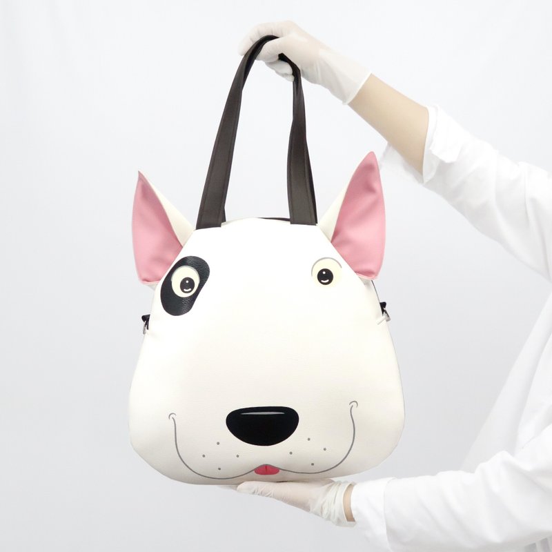 Bull terrier shoulder bag, laptop bag, large bag for animal lovers. - 電腦包/筆電包 - 人造皮革 白色
