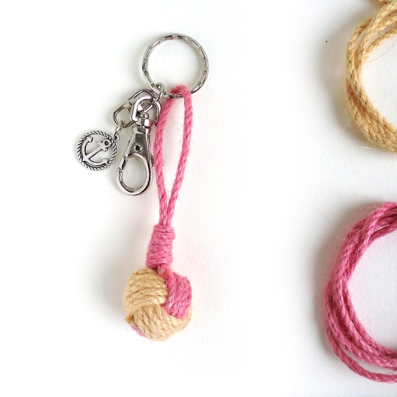 Anne's Handmade  | Handmade Mixed Color Sailor Knot Key chain - Pink &Yellow - Keychains - Cotton & Hemp Multicolor