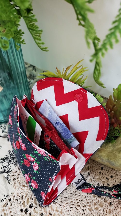 hazelnut 北歐藍色玫瑰花圖案雙層小收納袋小卡片包口罩收纳多功能小包
