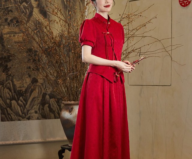 コーダンツーピーススーツ婚約改造チャイナドレス新しい中国風気質花嫁