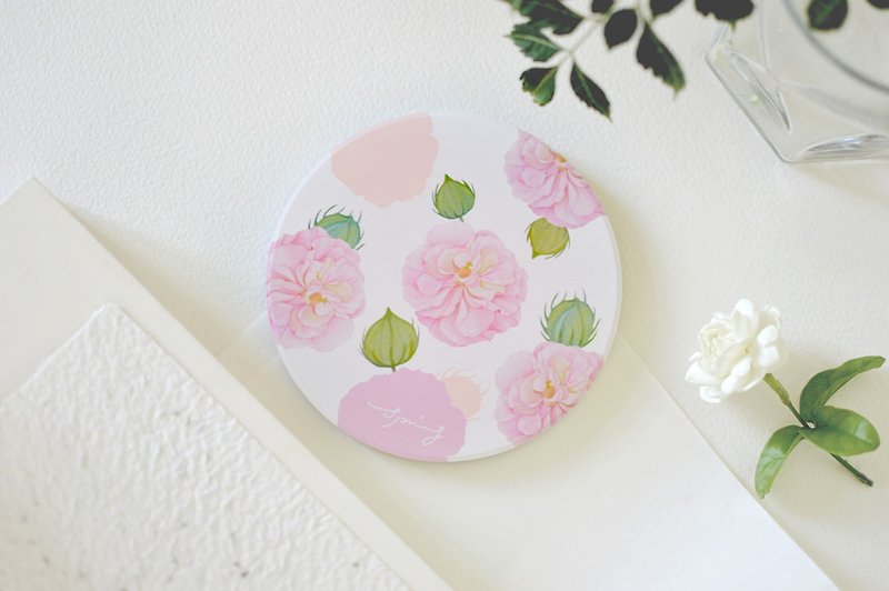 Hibiscus Pattern - Ceramic Absorbent Coaster / Soap Pad - Coasters - Porcelain White
