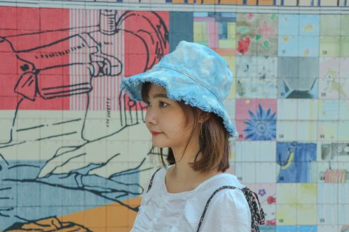 Indigo Yarn Dyed Plant Pattern Bucket Hat