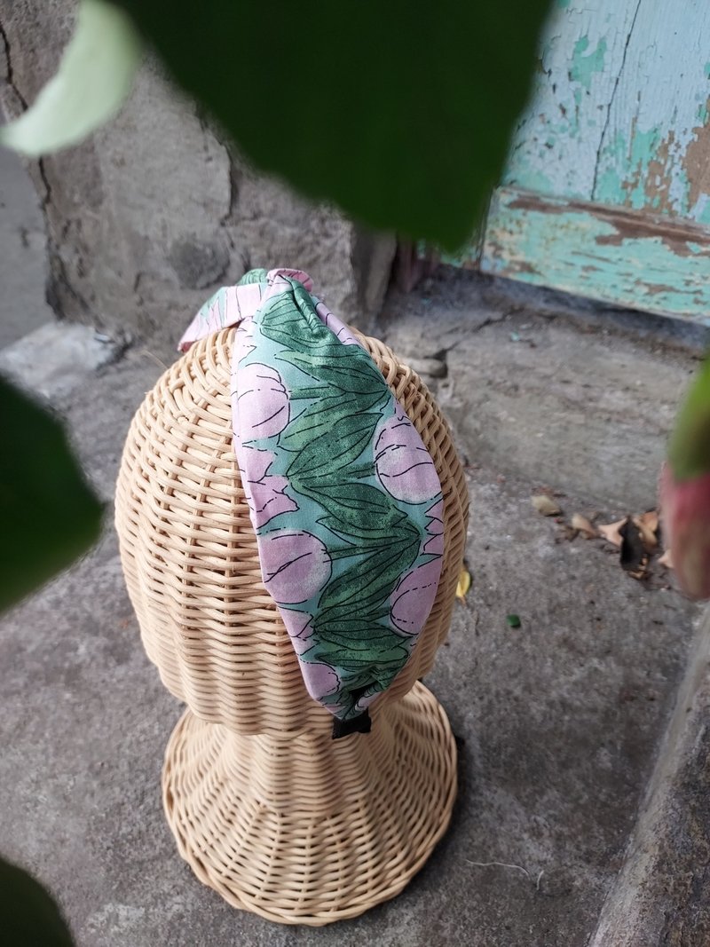 手作髮箍 鬱金香粉紅 - 髮箍/髮帶 - 棉．麻 粉紅色