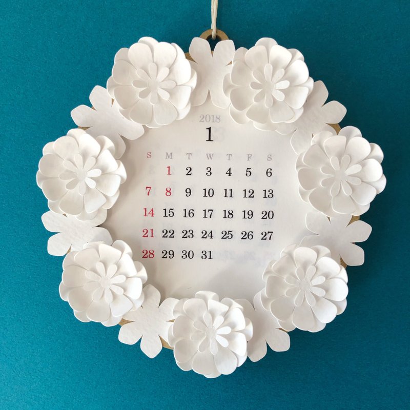 2018 Paper Wreath Calendar 紙のリースカレンダー - 日曆/月曆/年曆 - 紙 白色