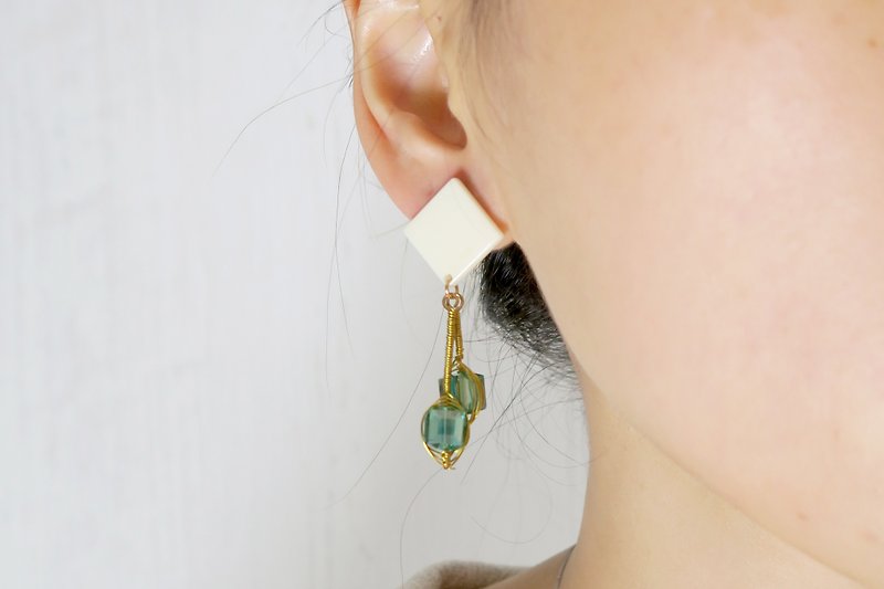 OUD Original. Handmade Geometric - 14K gf Emerald Crystal Drop Earring/Clip-on - Earrings & Clip-ons - Crystal Green