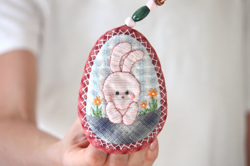 Exclusive Keychain with Metal Ring Funny Rabbit, Quilted Key Cover, Embroidered. - ที่ห้อยกุญแจ - วัสดุอื่นๆ หลากหลายสี