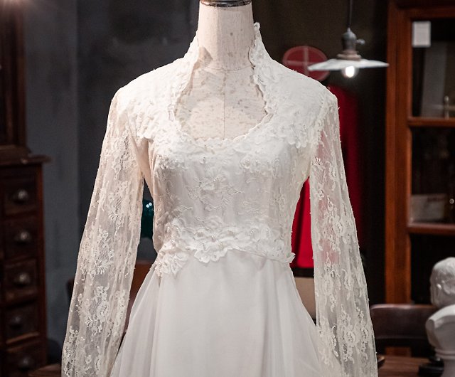 1950年代 ベージュ ロングテール アンティーク ウェディングドレス