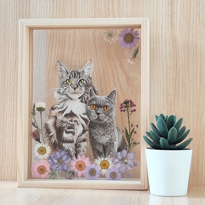 [Customized] Pet cat-dried flower embossed-transparent film photo frame-one or two - Picture Frames - Plastic 