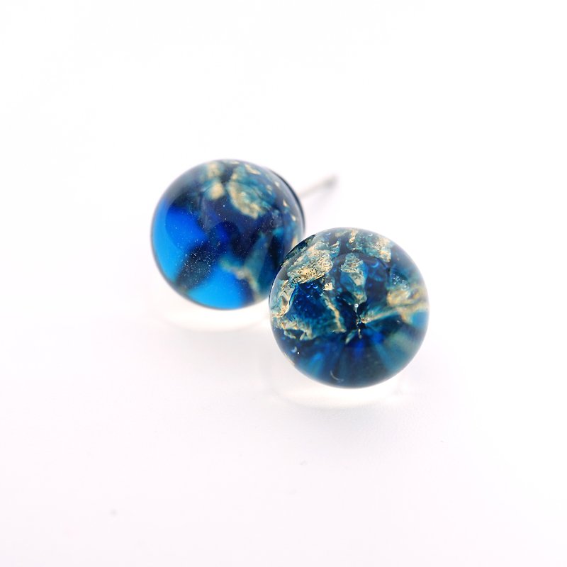 A Handmade color blue imitation opal gem earrings resin - ต่างหู - เครื่องเพชรพลอย 