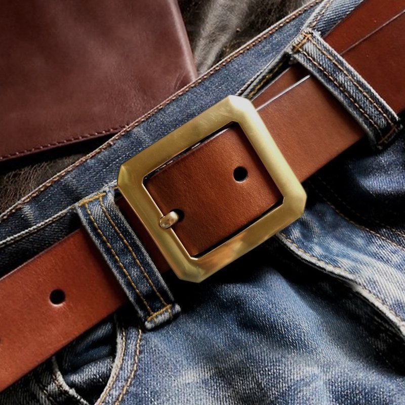 Men's Vintage Wide Leather Belt, Italian Vegetable Tanned Leather Belt, Pure Cop - เข็มขัด - หนังแท้ 