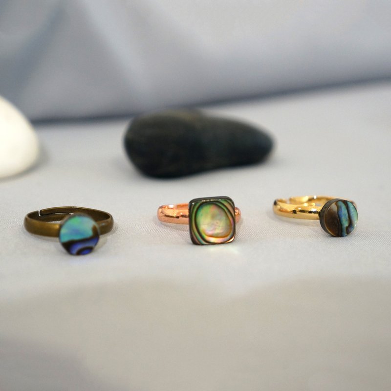 鮑魚貝戒指 x 鮑魚貝耳環 - 耳環/耳夾/耳骨夾 - 貝殼 灰色