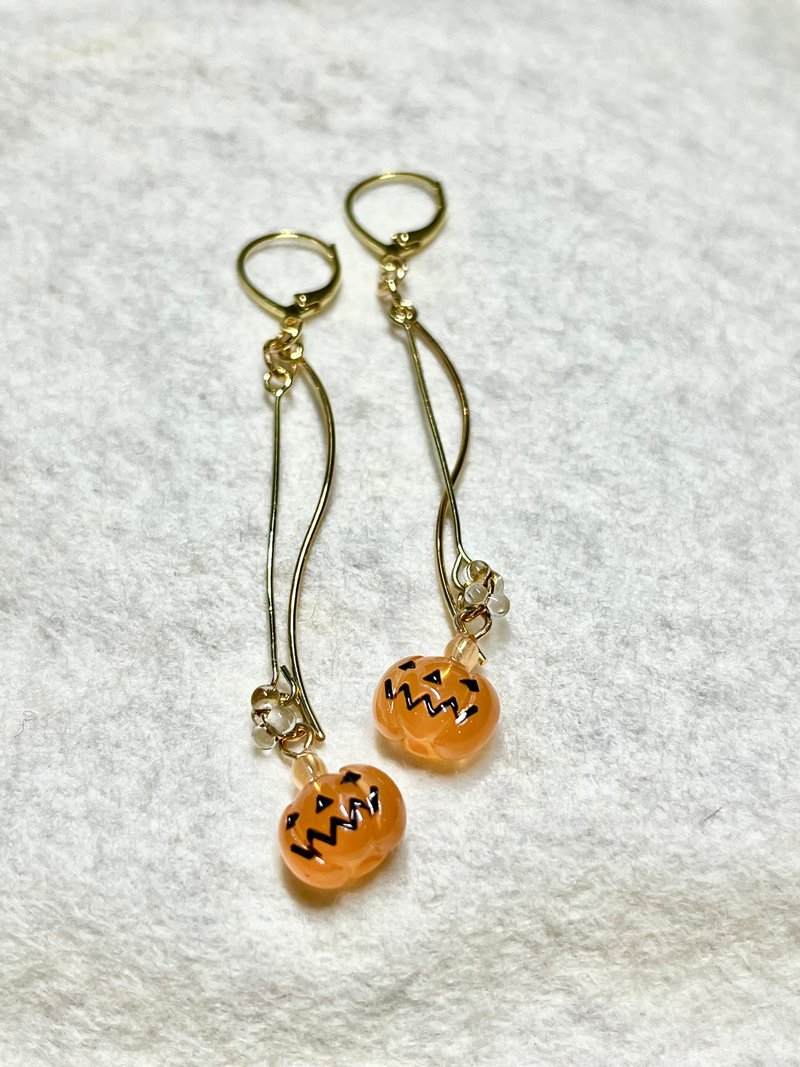 Halloween Pumpkin Earrings - ต่างหู - เรซิน สีส้ม