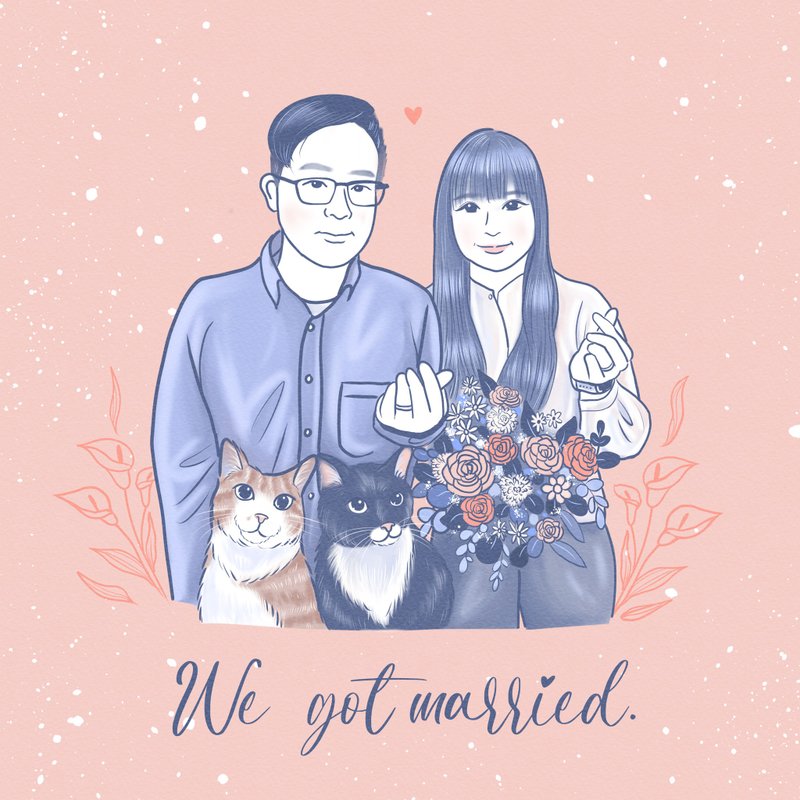 [Customized Like Yan Painting] Contrast Color Style | Family Portrait | Couple Like Yan Painting | Valentine's Day | Electronic File - ภาพวาดพอร์ทเทรต/ภาพวาด/ภาพประกอบดิจิทัล - วัสดุอื่นๆ หลากหลายสี