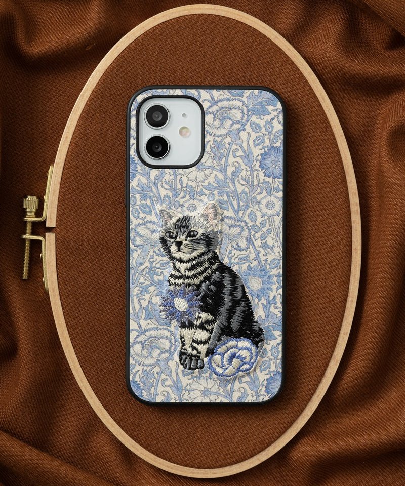 立体刺繍スマホケース iPhone13 PUレザー ウィリアムモリス 猫 動物　08:NAG1361 - 手機殼/手機套 - 塑膠 多色